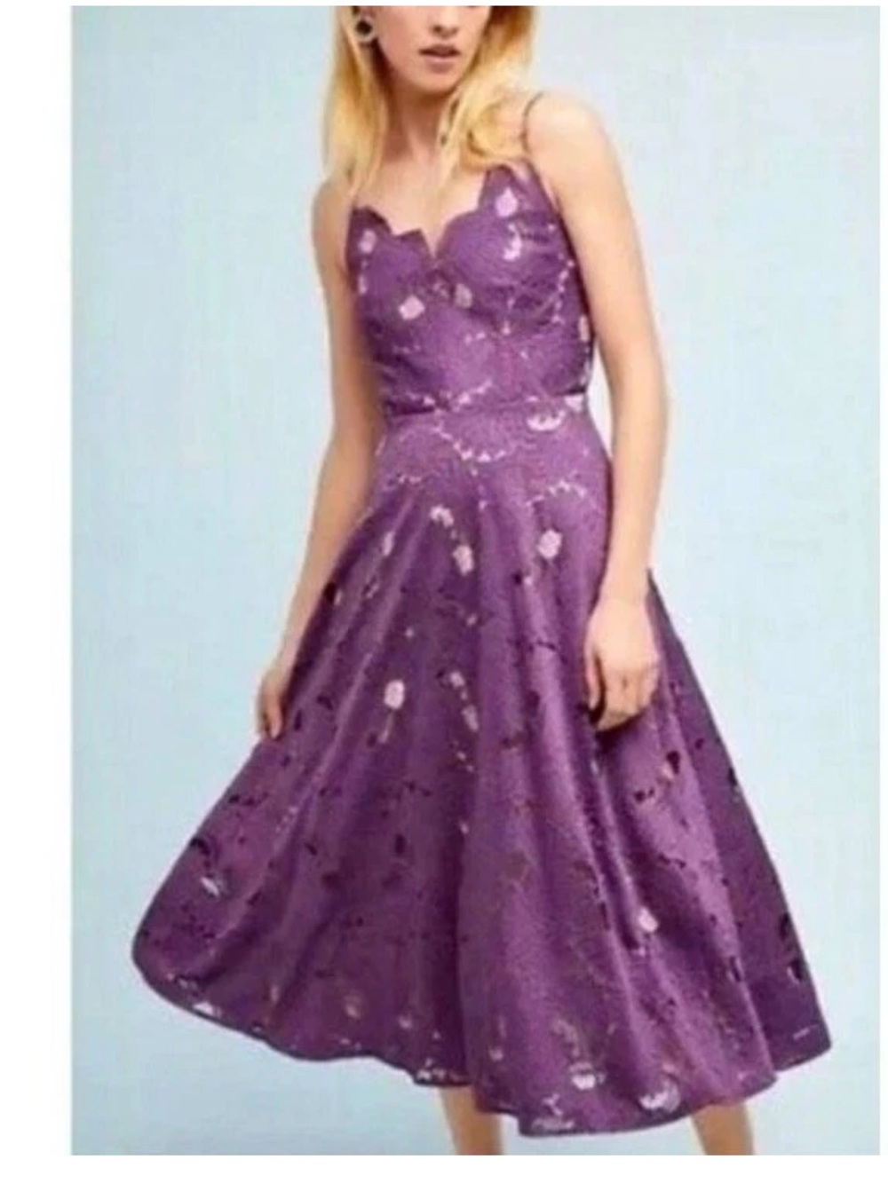 Anthropologie Moulinette Soeurs Sleeveless Purple Lace Fit-and-Flare Dress 4P